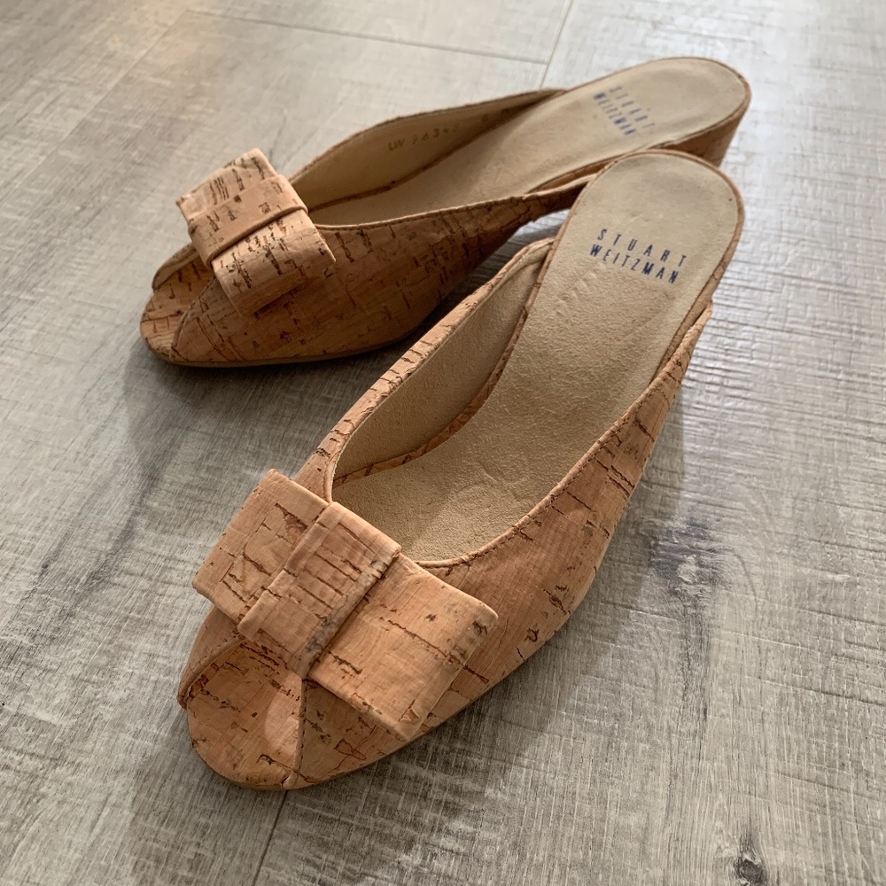 Stuart Weitzman Candy Natural Cork Bow Wedges